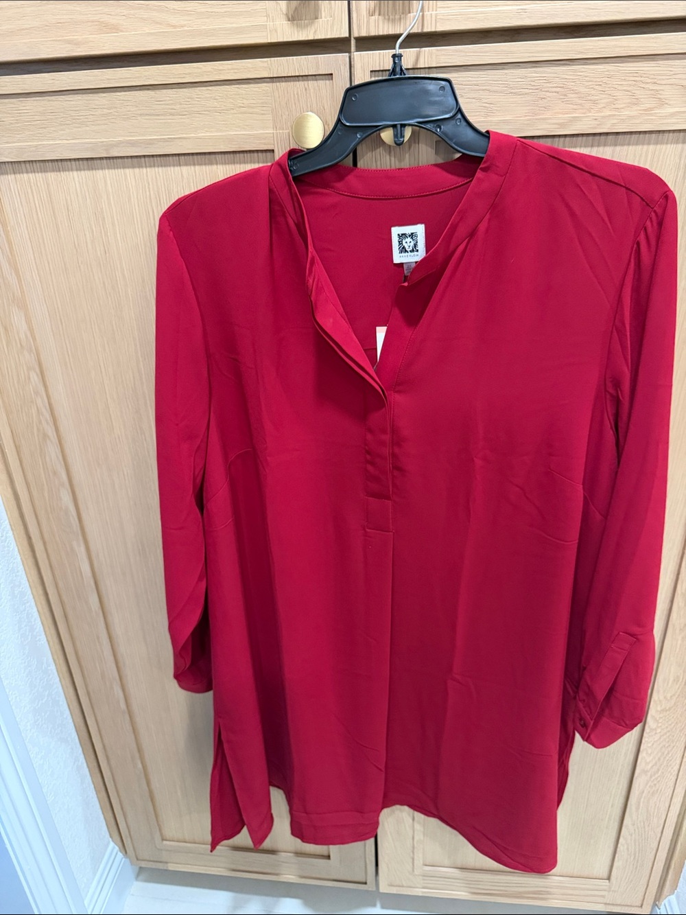 Anne Klein Red V-Neck Tunic Top